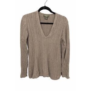 Eddie Bauer Vintage Cable Knit V-Neck Sweater Neutral Classic, Large women